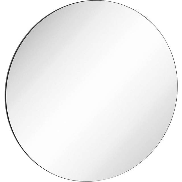 "Hamilton Hills 30"" Contemporary Black Glass Circle Mirror | Thin Edge Circular Wall Mirror | Glass Panel Rounded Circle Design Vanity Mirror for"