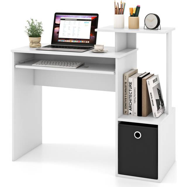 Space-saving Computer Desk with Pull-out Keyboard Tray-White