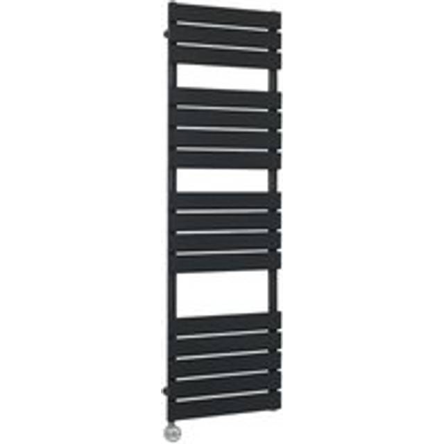 Lustro Electric - Modern Black Flat Panel Heated Towel Rail Radiator with Thermostatic Heating Element - 1500mm x 450mm - Milano