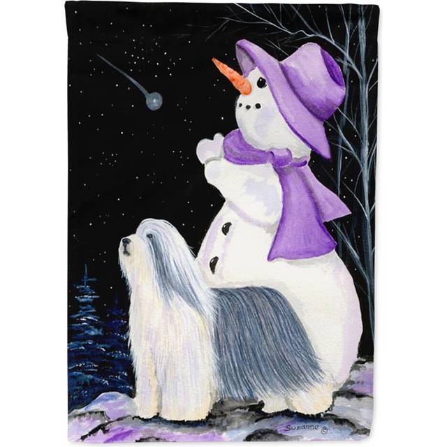 Caroline's Treasures SS8947CHF Snowman with Bearded Collie Flag Canvas  Large  Multicolor