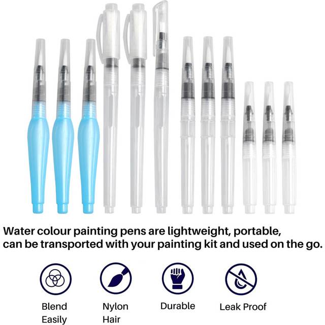 Watercolour Brush Set,12 Pack Water Brush Refillable Aqua Paint Brushes Ink and Water Brush