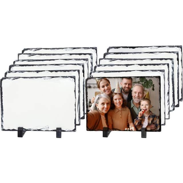 PYD Life 12 Pack Sublimation Photo Slates Rock Blanks 5.5 x 7.5 Inch Bulk Stone Frame White with Display Holder for Heat Transfer Printing