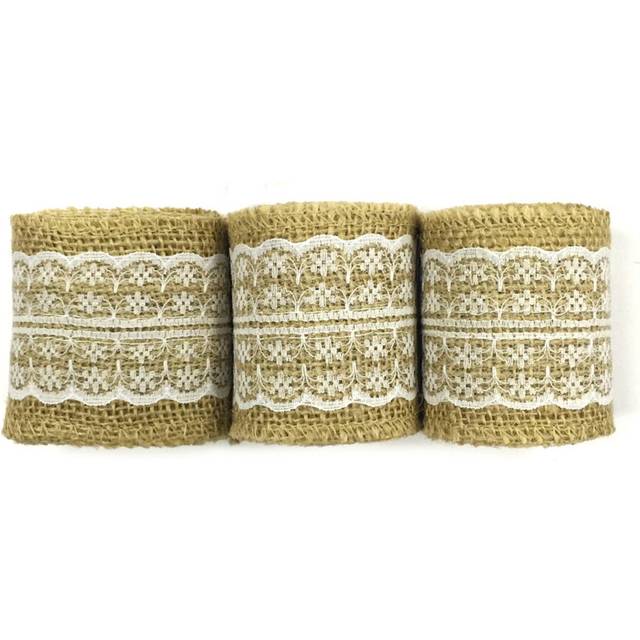 Allydrew 6 Yards Total Vintage Natural Burlap Lace Ribbon (3 Rolls) - Light Blue