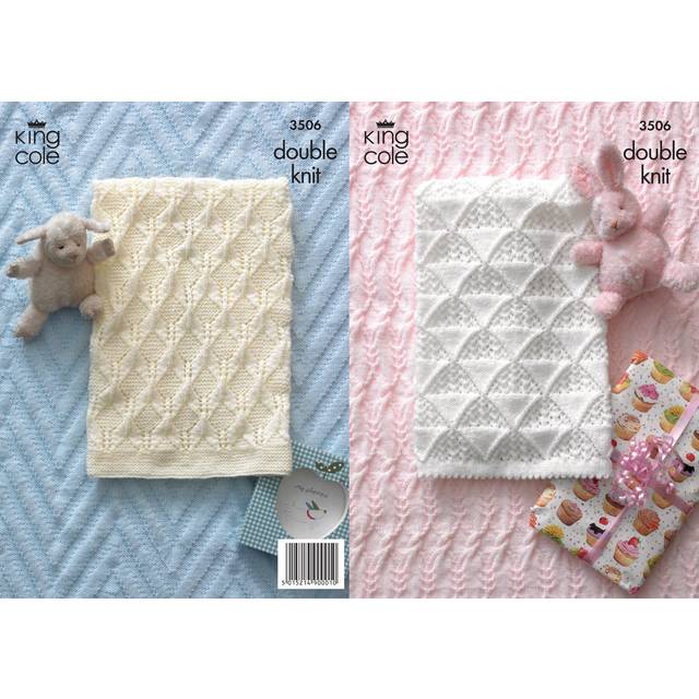King Cole 3506 DK Knitting Pattern Baby Pram Blanket & Cot Blanket