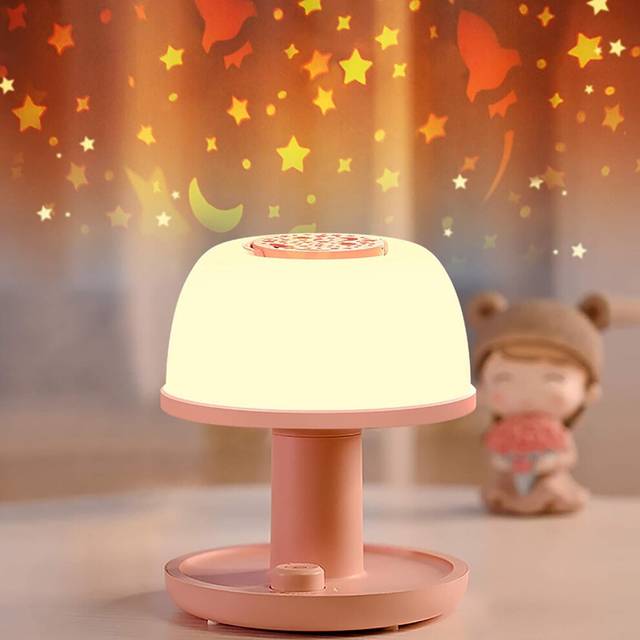 Dimmable LED bedside light with star projector, children's night light with timer design and color change, portable charging light