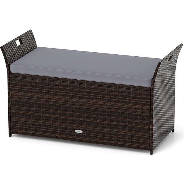 Storage Bench Outdoor Bench with Hand-woven PE Rattan Wicker-Grey