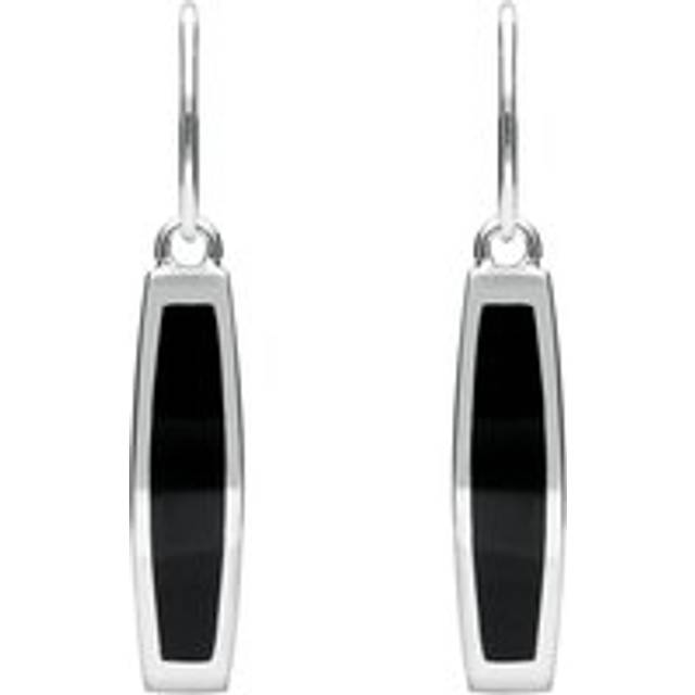 Sterling Silver Whitby Jet Curved Oblong Hook Drop Earrings - Silver