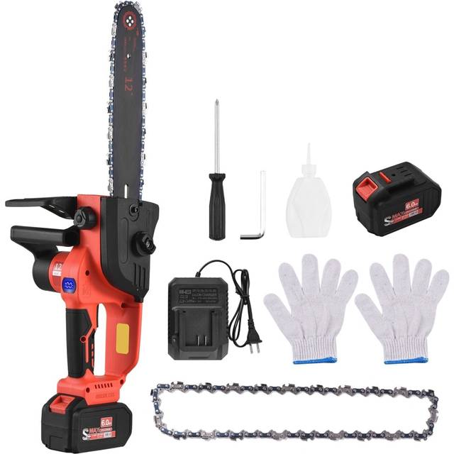 (US Plug and 2Battery) 21V 12 inch Brushless Chainsaw With 1/2 Battery 6000mAh Portable Cordless Electric Chain Saw Garden Branch Tree Pruning Tools