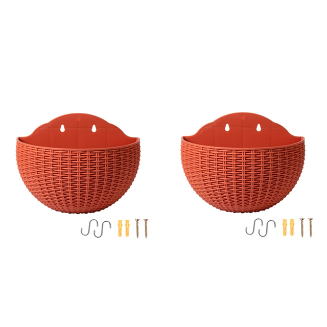 Brick red wall-mounted semi-circular flowerpot lazy