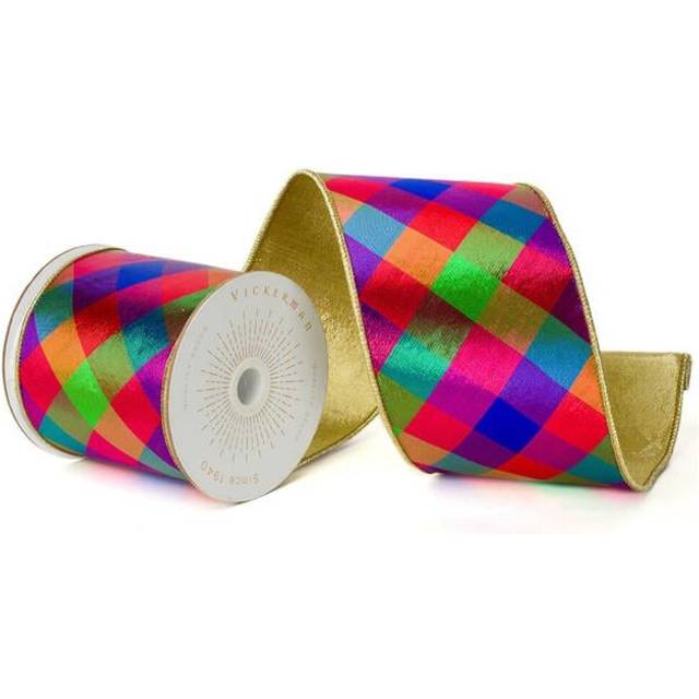 Vickerman QK240350 4 in. x 10 Yards Multi Color Metallic Diagonal Wired Ribbon