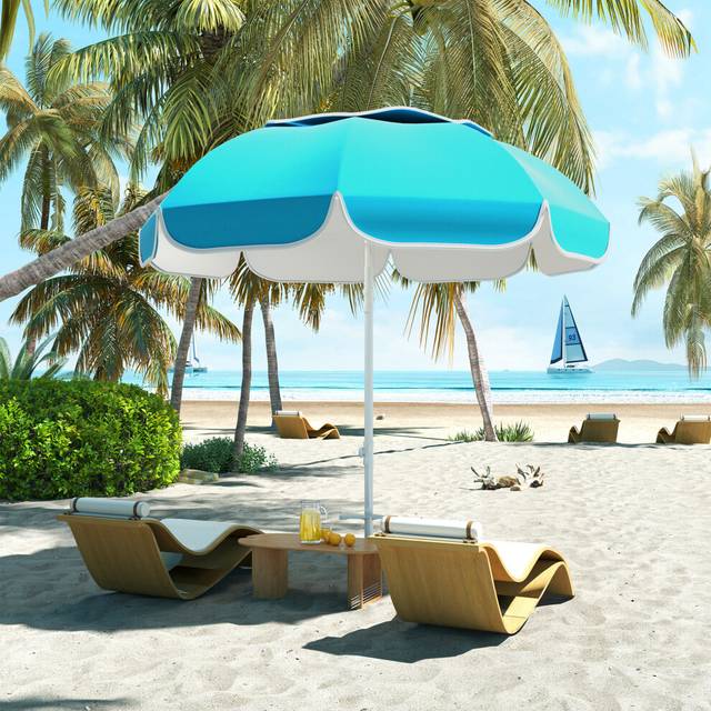 Outsunny Beach Umbrella, Adjustable Height & Tilt Portable Parasol, Grey