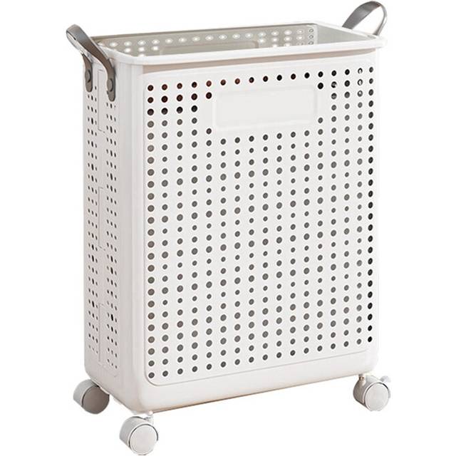 Household Folding Dirty Laundry Basket Bathroom with Pulley 37.7x22x50cm