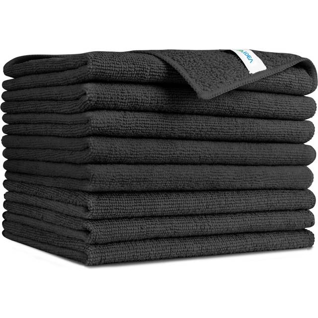 AIDEA Black Microfiber Cleaning Cloths-8PK  Soft Absorbent Microfiber Towels  Lint-Free Streak-Free Cleaning Cloths for Cars  House  Kitchen  Window (