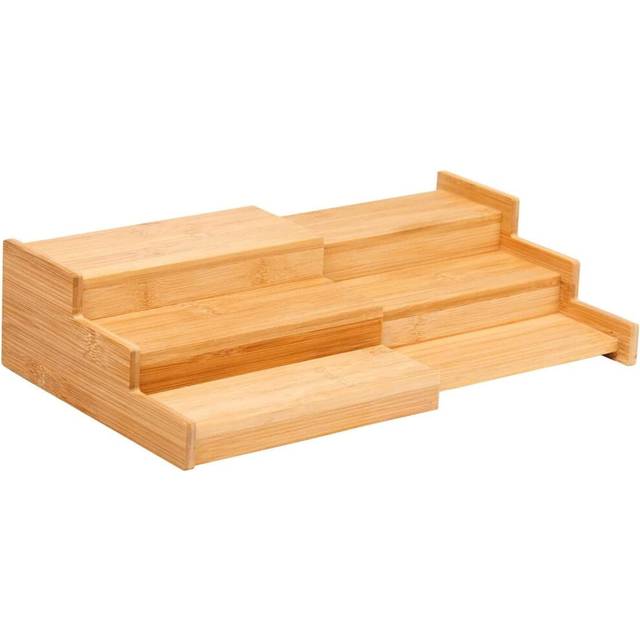 MantraRaj Bamboo Expandable Spice Rack Organizer 3-Tier Kitchen Cabinet Space Saver Countertop Display Shelf Spice Holder
