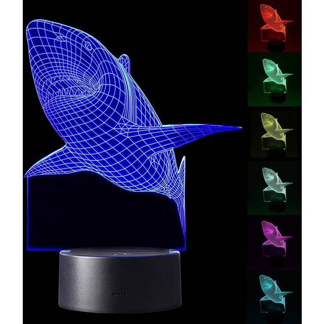 LED Night Light 3D Shark Lamp Multi 7 Color Changing Touch Switch Optical Table Lamp USB Powered for Home Room Bar Party Festival Decor Kids Roo