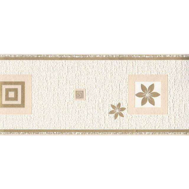 As Creation - Gold Flowers and Geometric Shapes Border Beige Modern