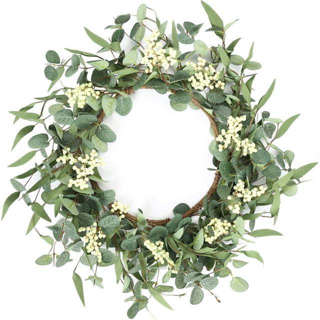 Pinkpum Wreaths for Front Door 20\'\' Eucalyptus Wreath, Spring Summer Green Wreath, Door Green Wreath for Home Porch Window Wall Farmhouse Home Deco
