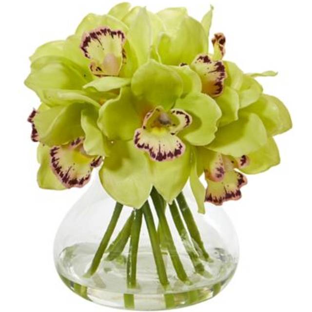 Nearly Natural Cymbidium Orchid Artificial Arrangement in Glass Vase