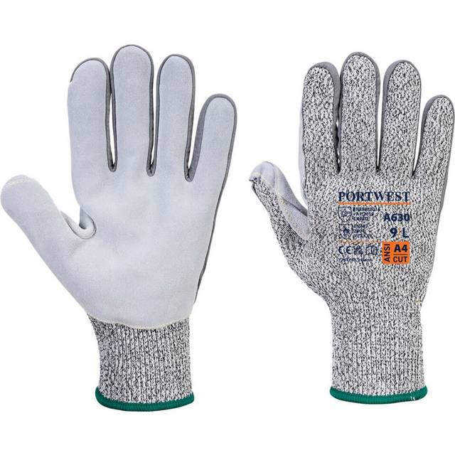 (10, Grey) Portwest Unisex Adult A630 Razor Leather Grip Gloves