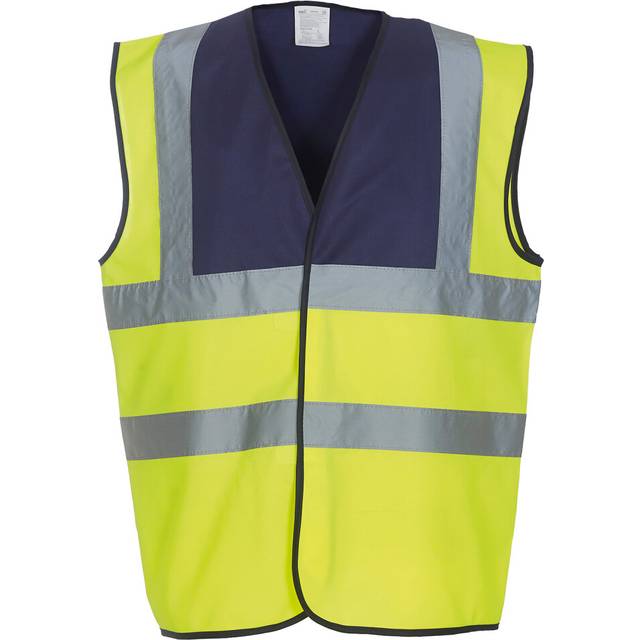 (S, Navy/Yellow) Yoko Unisex Adult Hi-Vis Contrast Trim Waistcoat