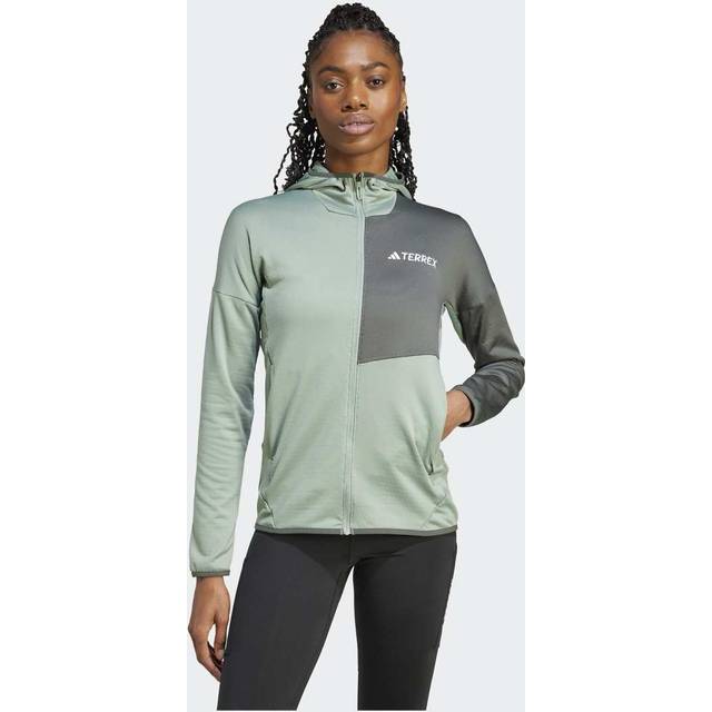 adidas Terrex – Xperior – Climawarm – Silvergrön och grå jacka i tunn fleece med huva-Grön/a
