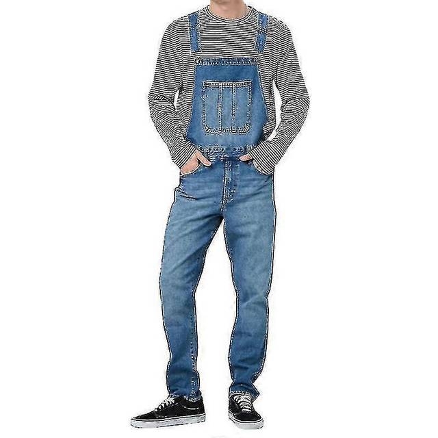 (2XL, Dark Blue) Mens Loose Denim Overalls Bib Suspenders Pants Dungarees Jean Jumpsuits