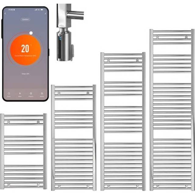 Bray Straight Chrome | Smart Electric Towel Rail with Thermostat, Timer + WiFi Control 1000 500
