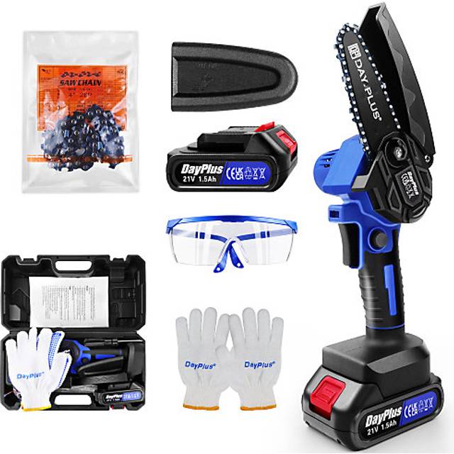 (2 Batteries) Cordless Saw 6inch Mini Chainsaw Brushless Motor for Wood Cutting Tree Trimming with Security Lock  Chains and Carry Case