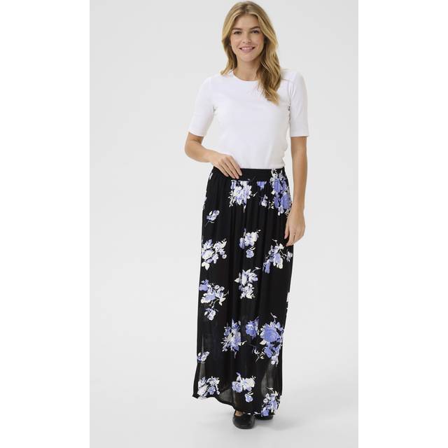 KAFFE Edita Amber Floral Print Maxi Skirt, Black/Blue