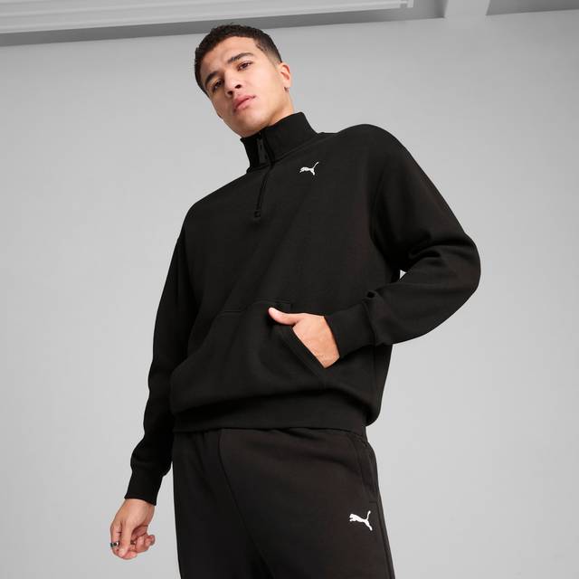 PUMA Wardrobe Ess Relaxed Half Zip Crew Shirt Men, Black, size Medium (Medium)