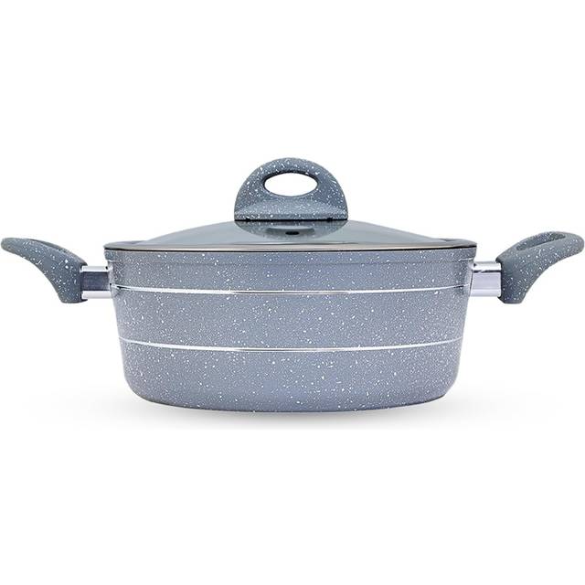 30cm Casserole Dish With Lid Forged Aluminium Non Stick Stock Pot - Grey - One Size