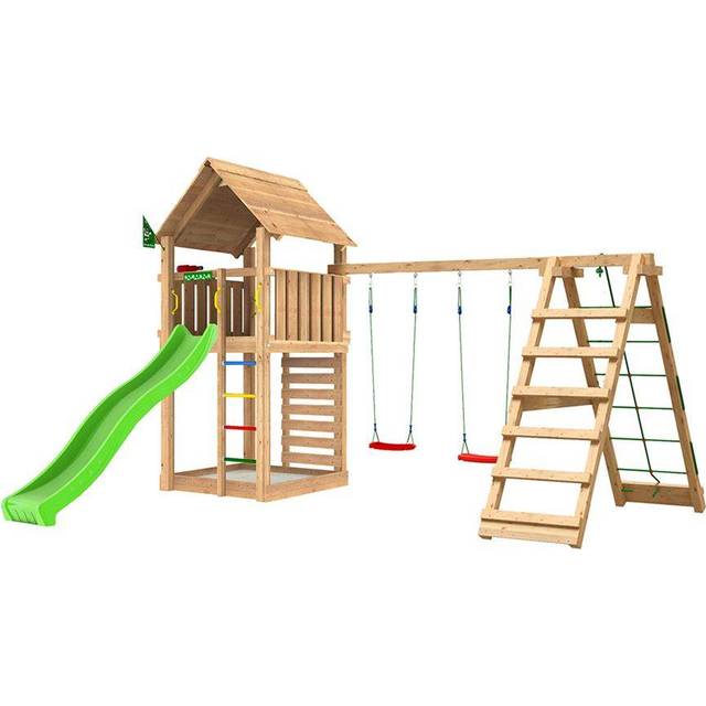 Lektorn Jungle Gym Cabin 2.1 Komplett Inkl Klättermodul Blå Rutschkana & 120Kg Sand