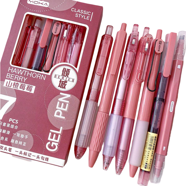 MOKA 7pcs/box Retractable Ballpoint Pens, Gel Pens With Multiple Types Including Fineliner Tip