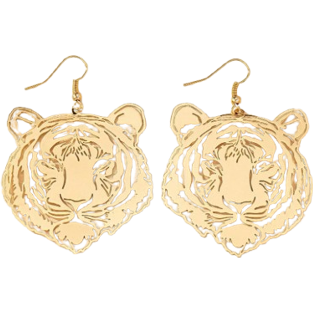 SHEIN 1 Pair Punk Style Hollow Animal Tiger Head Mirrored Earrings