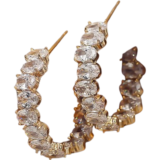 Andkiss Rhinestone Decor Open Hoop Earrings