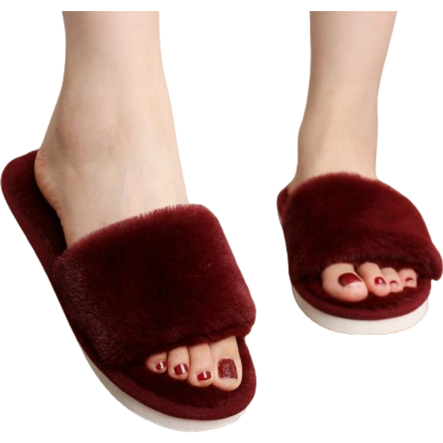 Kvinnors Vin Röd Fashionabel Enfärgat Sovrumstofflor , Minimalist Pälsiga Tofflor Skor - Bourgogne (CN36-37,CN38-39,CN40-41,CN42-43)