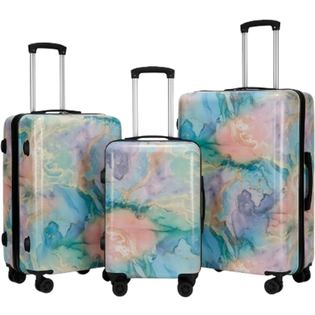 OHS 4 Wheel Marble Printed Hard Shell Suitcase, Multi - 3 Pack