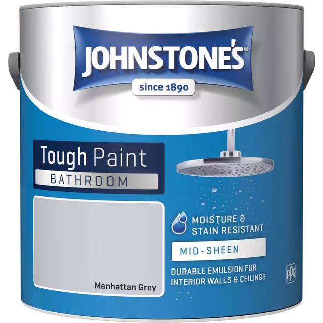 Johnstone's Bathroom Manhattan Grey Mid Sheen Emulsion Paint 2.5L - JOHNSTONES
