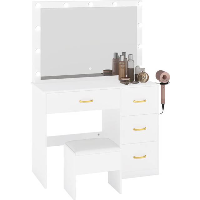 Aimara Dressing Table with Mirror - White (136cm H X 90cm W X 40cm D)