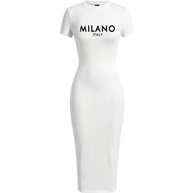 Slaydiva Casual Milano Pattern Short Sleeve Round Neck Bodycon Midi Dress For Women,Summer Dresses For Women