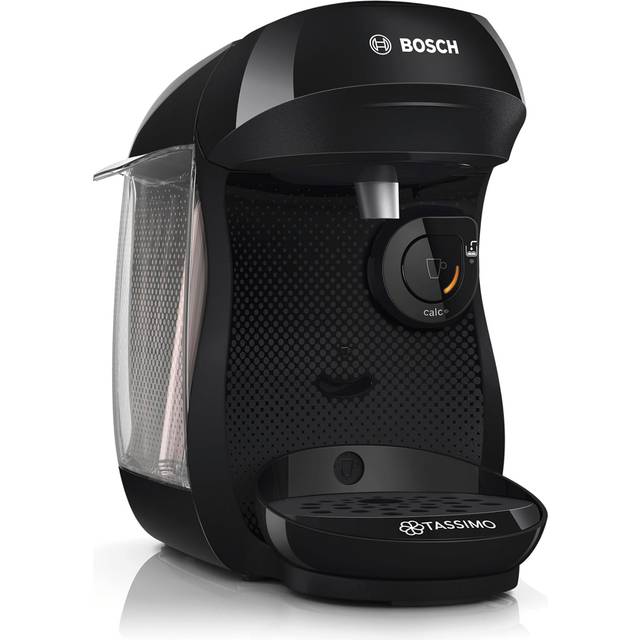 Bosch Tassimo happy friendly kapselmaskin TAS102EA, över 70 drycker, lämplig för alla koppar, automatisk avstängning, hållbar, 1 x avkalkningstabletter utrymmesbesparande, 1400 W, svart