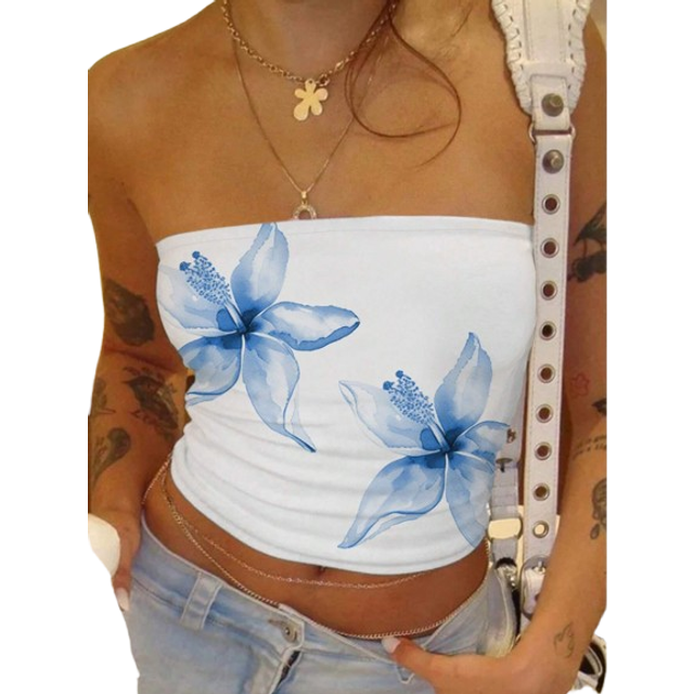 INAWLY Women&#39;s Floral Print Tube Top For Summer Vacation