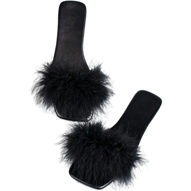 SHEIN Women&#39;s Fashion Fuzzy Strap Flat Sandals, PU Material Casual Summer Slippers