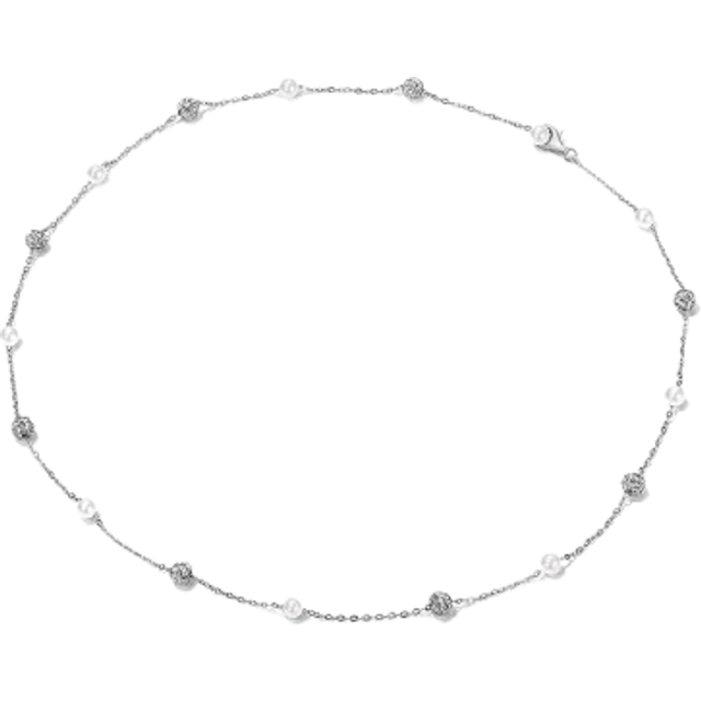 SHEIN 1pc S925 Silver Dainty Elegant Collarbone Necklace, Simple Yet Versatile, Unique Y-Shaped Necklace With Alternating Pearl & Rhinestone Ball Pendants,