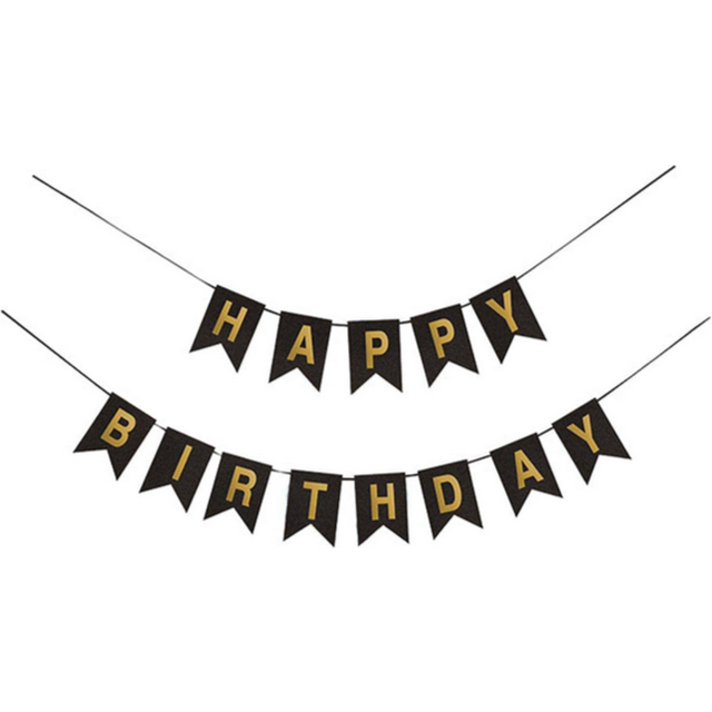 SHEIN 1pc Tail Shaped Gold Printed Happy Birthday Banner With Triangular Flags For Birthday Party Decoration,