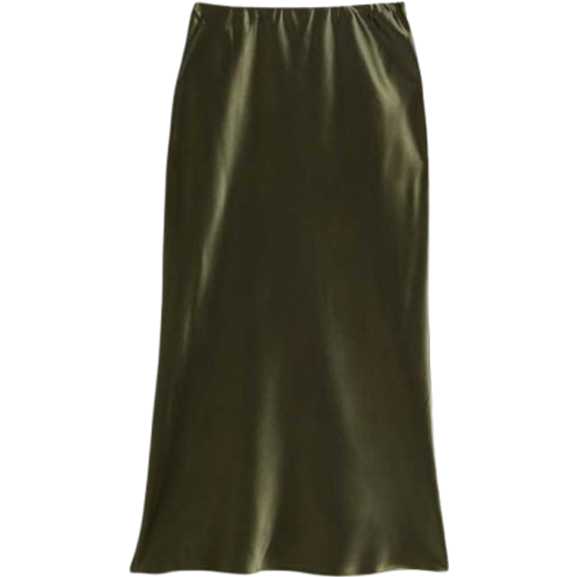 New Look Women's Khaki Textured Satin Midi Slip Skirt - UK 6