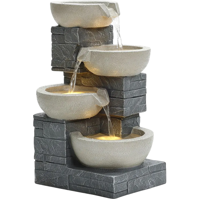 Charles Bentley 4 Tier Cascading Bowls Water Feature - Grey - 55 x 31 x 37cm