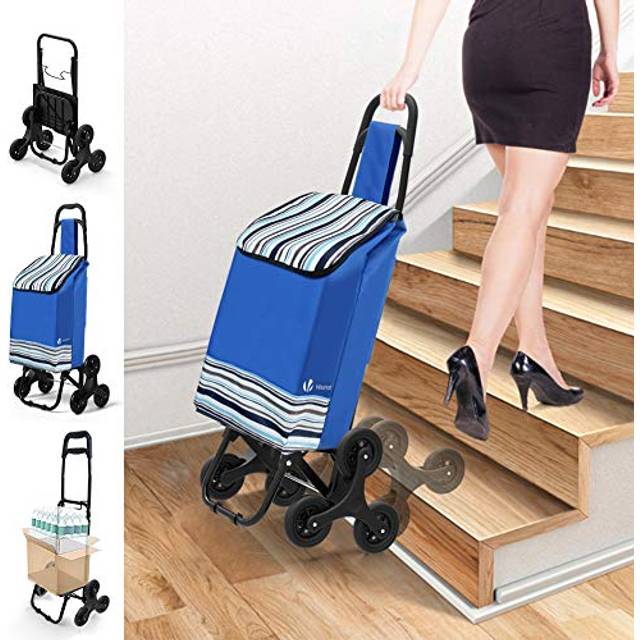 VOUNOT 6 Wheels Stair Climbing Shopping Trolley, 32L Blue