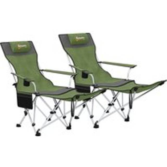Outsunny Set Of 2 Reclining Folding Camping Chair W/ Detachable Footrest, Storage Bag, Cup Holder & Headrest, Lightweight Portable Camp Chair For Beac