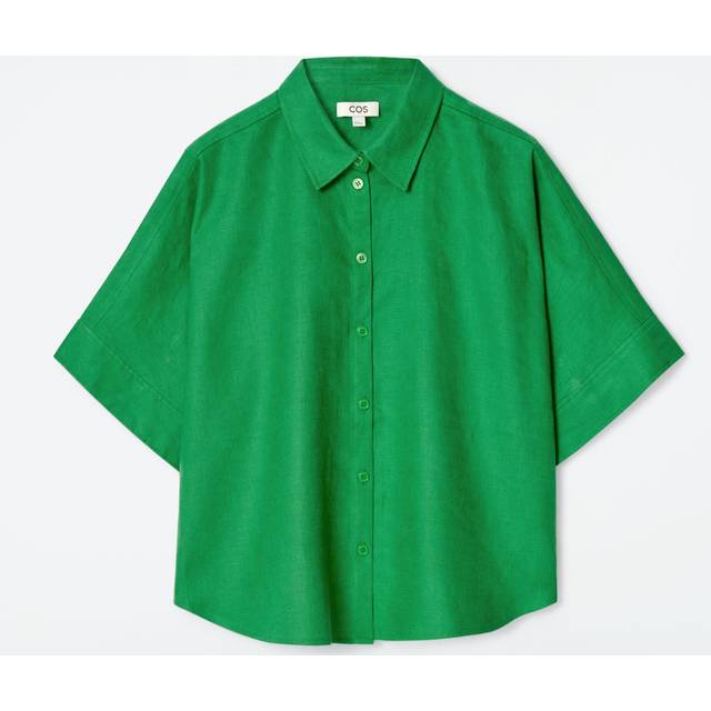 Boxy Short-Sleeved Linen Shirt in Green - 34